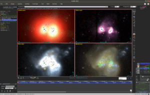 A screenshot showing 4 images of a pair of galaxies merging