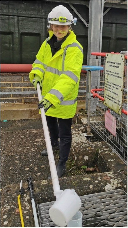 taking samples from he sewage plant