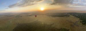 Sunrise view from a hot air balloon over the Masai Mara in Kenya